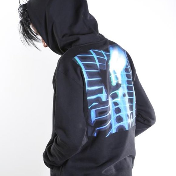 *** OFF-WHITE *** KIDMOGRAPH HOODIE | BLACK/BLUE | MEDIUM (M) | HOODIE SWEATER - Picture 3 of 6